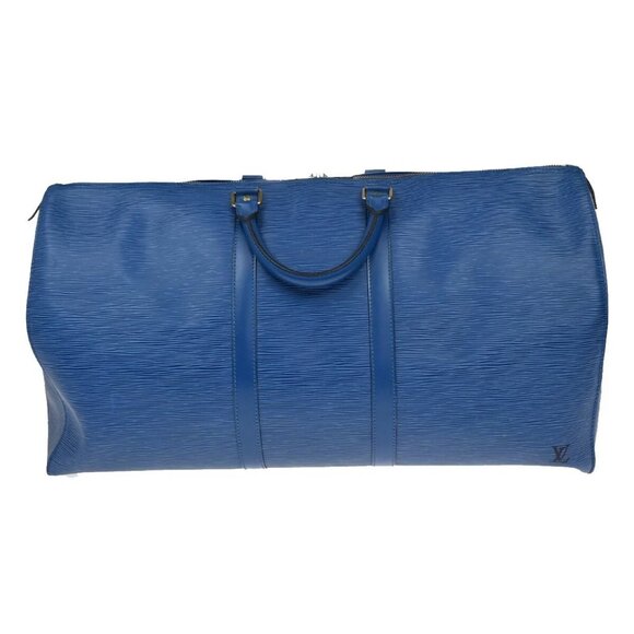 LOUIS VUITTON LV Logo Keepall 55 Travel Hand Bag Epi Leather Blue - Picture 3 of 14